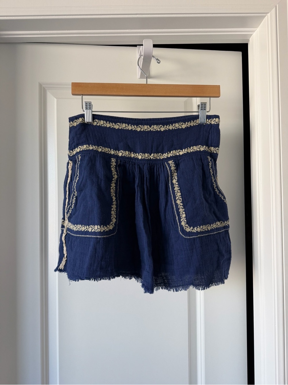 Isabel Marant Navy Blue Embroidered Mini Skirt